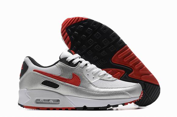 Cheap Nike Air Max 90 Silver Red Men's Shoes-85 - Click Image to Close